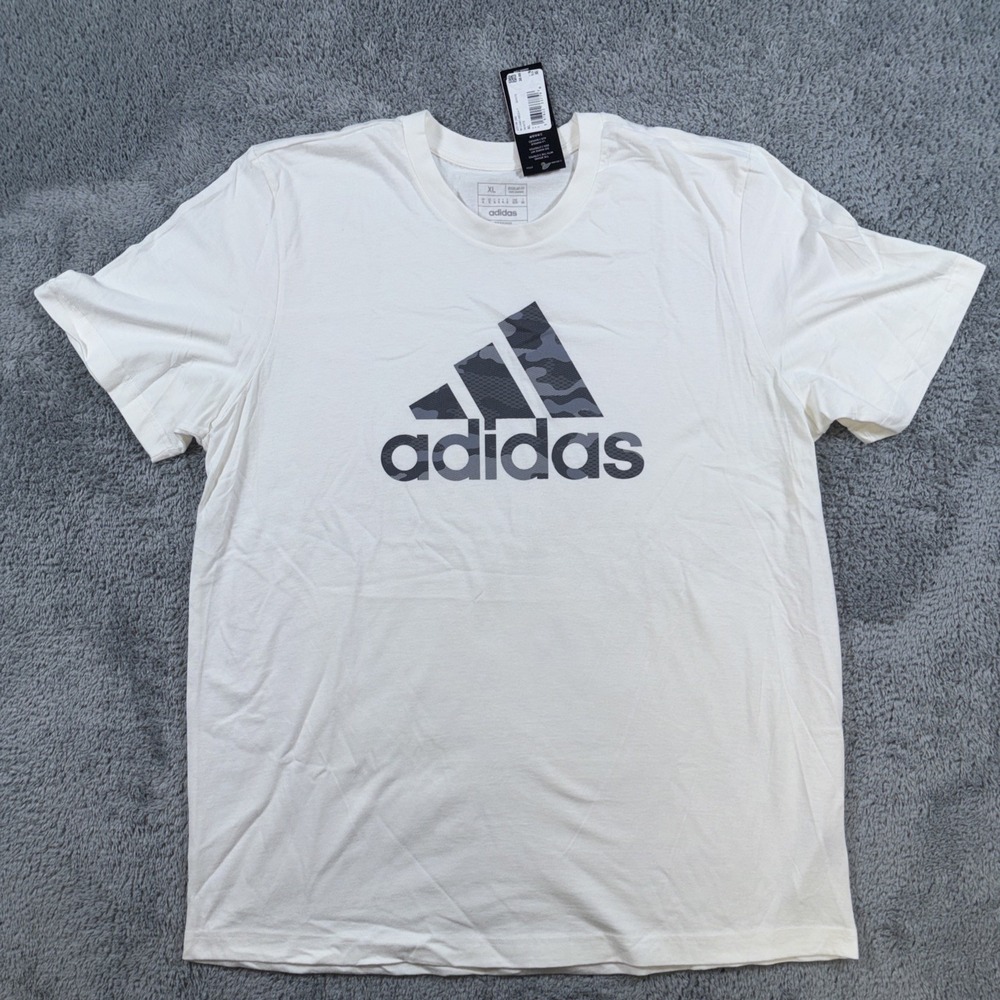 Men's Adidas White Tee Shirt Grey Camo Logo NWT Size XL